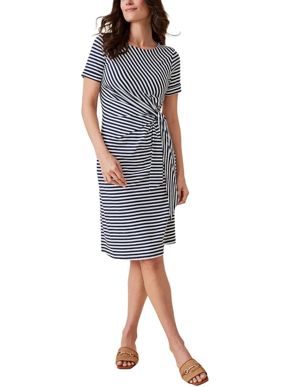 J. McLaughlin Leonora Dress Navy White Striped Gathered XS